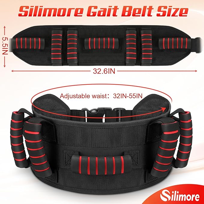 Gait Belt for Seniors with Handles, Gate Belts Medical for Elderly Physical Therapy Transfer Belt for Lifting Seniors,Patients,Disabled (Red)