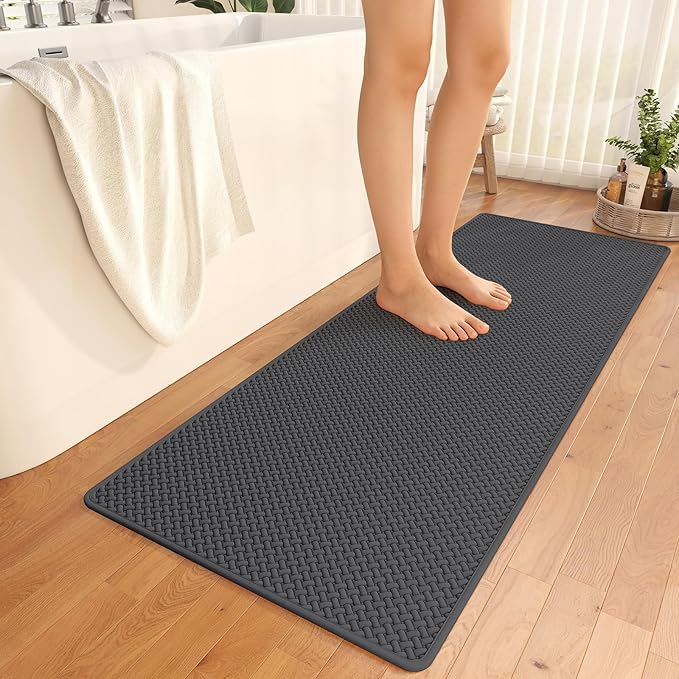 Bathroom Runner Non Slip, Extra Soft Absorbent Quick Dry Bath Mats, Foam Weave Texture Thin Bath Rugs Washable with Rubber Backing, 24" x 70“