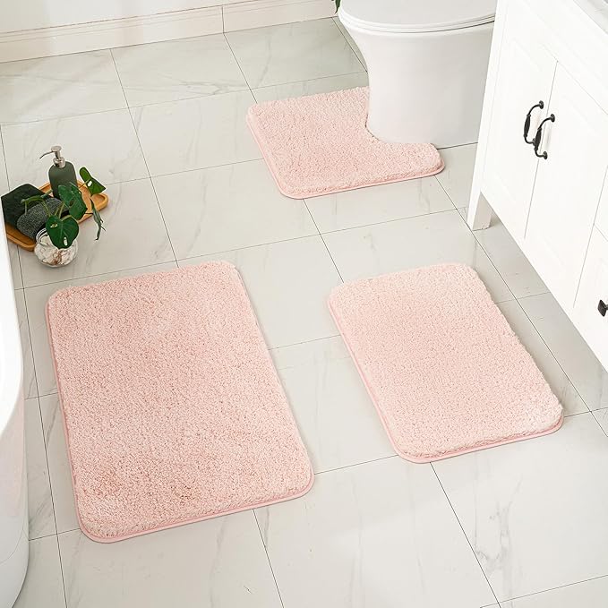 MIULEE Pink Toilet Rug U Shaped for Bathroom - Soft and Absorbent Microfiber Contour Bath Rugs for Toilet, Non Slip Rubber Backside for Extra Safety, Machine Washable - Blush, 20''x20''