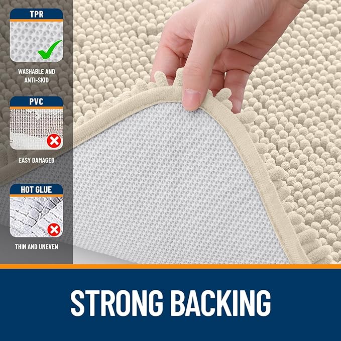 OLANLY Bathroom Rugs Sets 2 Piece, Soft Absorbent Chenille Bath Mats and U-Shaped Contour Toilet Mat Area Rug Set, Machine Washable Bath Carpet, Home Decor Accessories(24"x16"+24"x20", Sand)