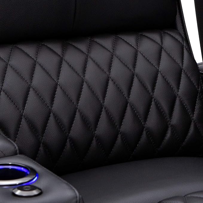 Seatcraft Apex Home Theater Seating - Living Room - Italian Leather - Power Recliner - Power Headrests & Lumbar - LED Armrests - SoundShaker - USB Charging - Cup Holders (Row of 2, Black)