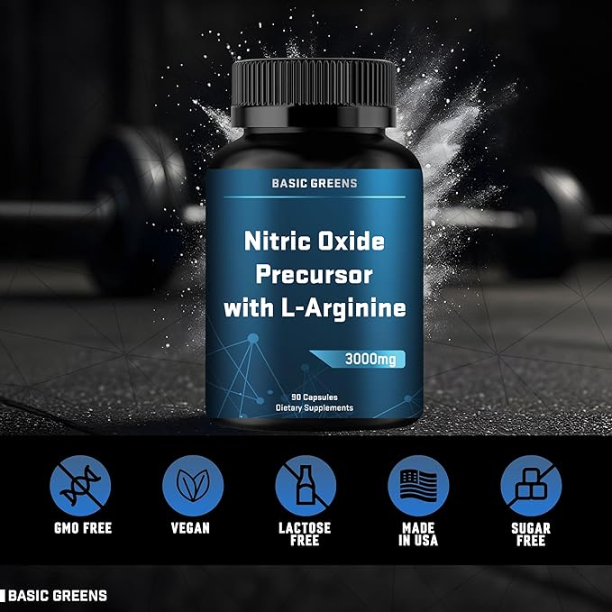 L-Arginine 3000mg Nitric Oxide Supplement for Men and Women – Non-GMO Vegan Capsules with Beet Root for Circulation, Endurance, Energy, Stamina, Performance and Workout – 90 Caps