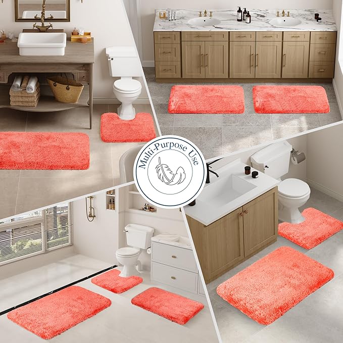 Walensee Bathroom Rug Non Slip Bath Mat (16 x 24, Iiving Coral) Water Absorbent Soft Microfiber Shaggy Bathroom Mat Machine Washable Bath Rug Thick Plush Rugs for Shower
