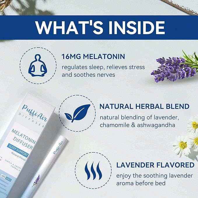 PUFFIAIR Energy to Ease Duo Herbal Diffuser Pen Set | Caffeine and Melatonin Inspired Blends | Blue Orange | 2 Count