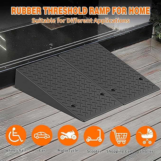 5.9" Rise Rubber Threshold ramp for Doorway/Cars, Step/Stair Rubber ramp with with Non-Slip Surface for wheelchairs/Curb/shed, 2200Pounds Load Capacity.