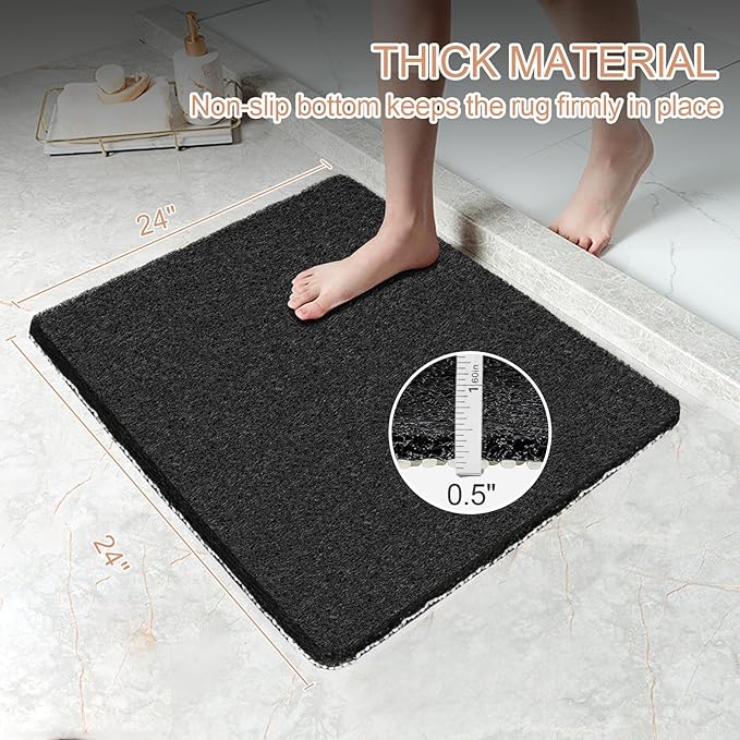 Joyhalo Shower Mat Bathtub Mat Non Slip, Bathmats Non Slip, Quick Drying Foot Scrubber Loofah Mats for Shower, Tub, Bathroom, Home, 24x24inch, Black
