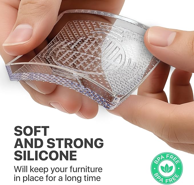 X-Protector Furniture Cups - 4 PCS 3" - Non Slip Furniture Pads for Hardwood Floors - Transparent Floor Protectors - Bed Stoppers to Prevent Sliding - Keep Furniture from Sliding on Floor! (Square)