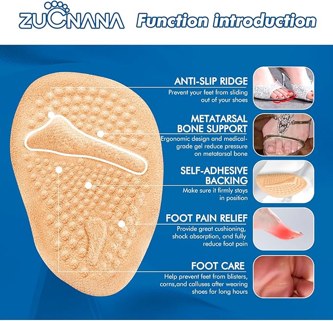 Metatarsal Pads | 2 Pairs High Heel Inserts | Soft Gel Shoe Inserts for Women | Reusable Ball of Foot Cushions for Women Foot Pain Relief and Comfort | One Size Fits Any (Golden)