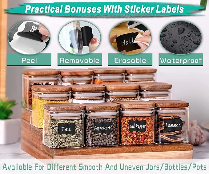 54-Piece Set of Basket Labels Clip On For Storage Bins: 20 Erasable Plastic Kitchen Pantry Labels, 32 Removable PVC Tag Stickers, 2 White Chalk Markers, For Organization Container, Jar, Shelf, Laundry