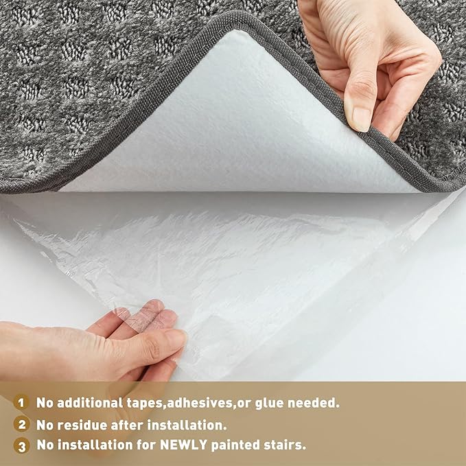 PURE ERA Carpet Stair Treads Tape Free Non Slip Indoor Stair Carpet Stair Protectors Pet-Friendly Non-Slip Skid Resistant Washable Reusable 8" x 30"(14 Pieces,Gray Mini-Diamond Trellis)