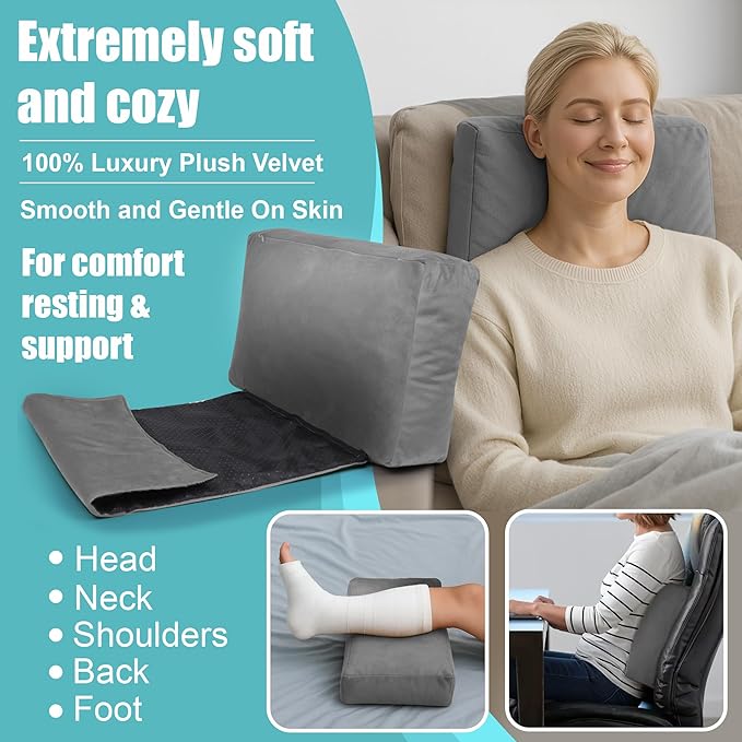 Recliner Headrest Pillow, Versatile Neck Support Cushion with Velvet Cover for Adults, Ideal Accessory for Chair, Couch, Office, Bed, Lumbar Pain Relief, Travel, Lounging, Gray