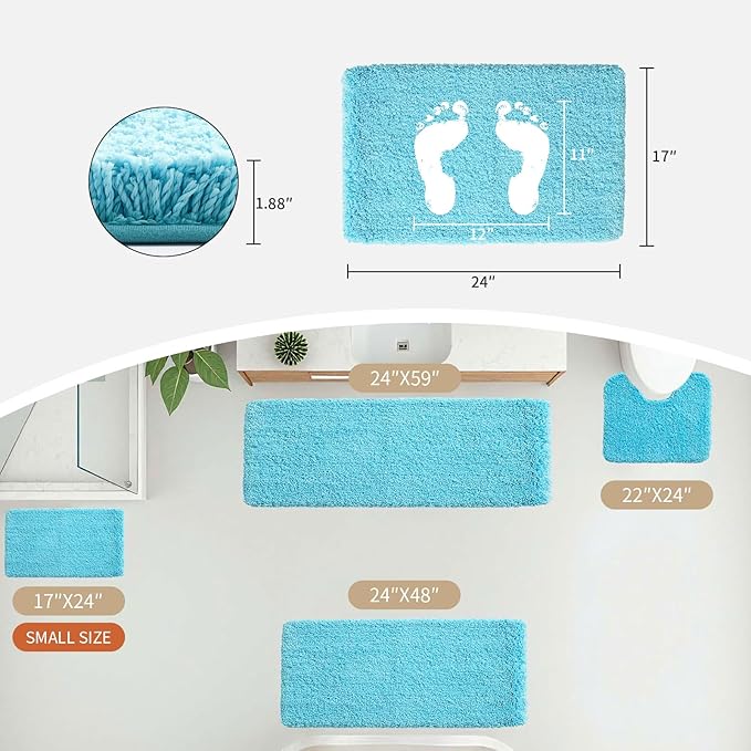 Toilet Rug 22x24 Teal Non Slip Fluffy Toilet Floor Mat U Shaped Washable Bathroom Contour Rug for Toilet Absorbent Thick Toilet Carpet