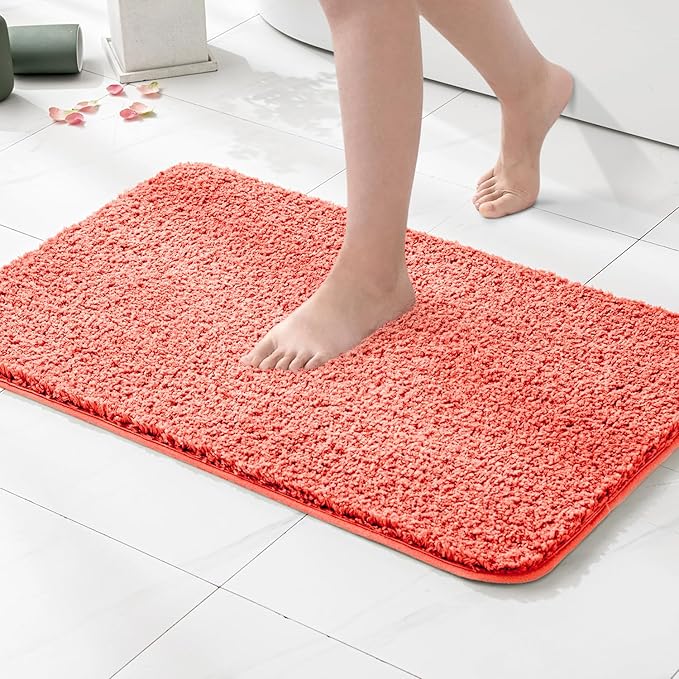 MIULEE Living Coral Absorbent Bathroom Rugs, Soft Large Bath Mats Non-Slip and Quick-Drying for Bathroom Floor Bathtub Showers, Machine Washable Carpet (24 x 36 Inches)
