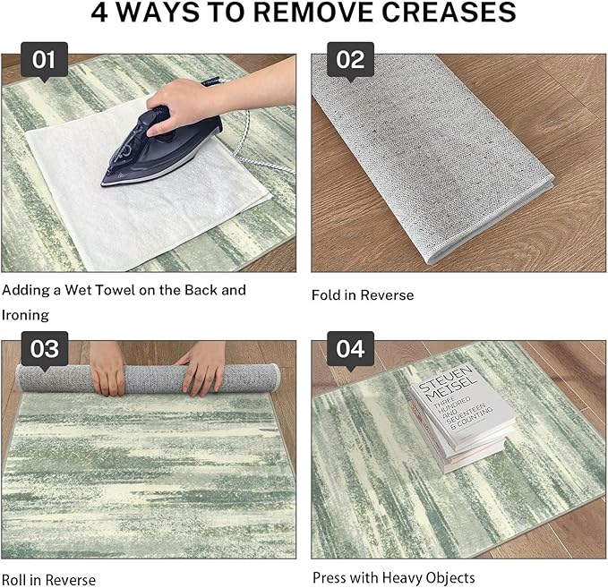Modern Abstract Runner Rug 2x6, Sage Green Grey Washable Entryway Runner Non-Slip Soft Hallway Rug Runner Thin Print Faux Wool Carpet for Kitchen Bedroom Laundry Room Indoor