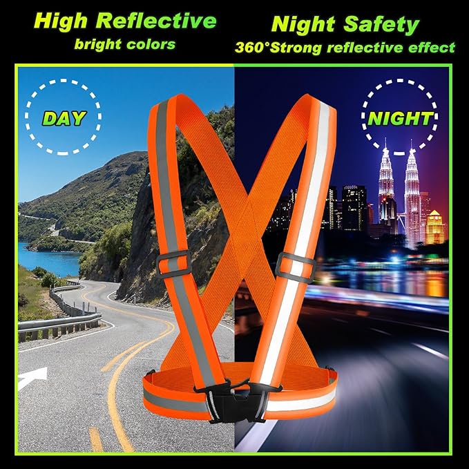Hercicy 12 Pcs Reflective Vest High Visibility Safety Vests, Adjustable Running Gear Straps Lightweight Reflector for Construction (Orange)