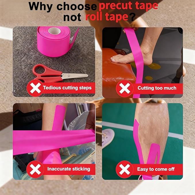 IEADEN Precut Kinesiology Tape for Knees, 10 Pcs - Knee Support & Stability, Knee Pain Relief Athletic Tape - Waterproof & Elastic, Hypoallergenic Latex-Free Tape, Pink