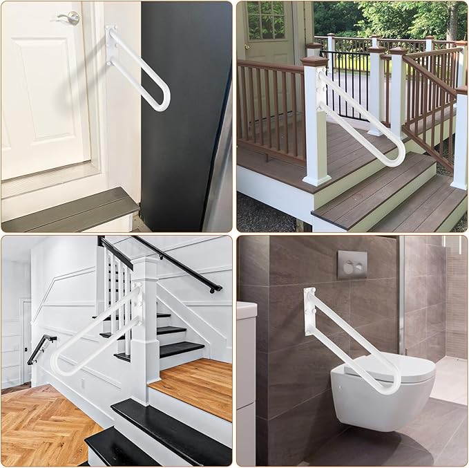 20 inch Stainless Steel Handrail for 1-3 Steps- 1.25" Tube, ZUEXT U Shaped Oil Rubbed White Safety Grab Bar for Stairs, Wall Mounted Hand Railing for Outdoor Garage Entry Interior Exterior Stairway