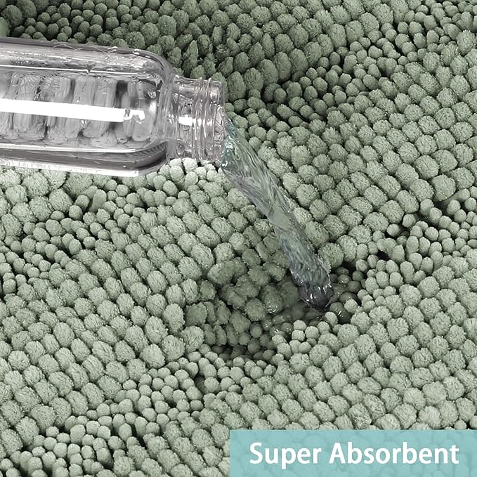 Turquoize Bathroom Rugs Shaggy Chenille Bath Rug Non Slip Thick Shaggy Bath Mats for Bathroom Chenille 1-Piece Bath Mat Set, Soft Super Absorbent Shower Rug Washable Mats, 20"x32", Sage