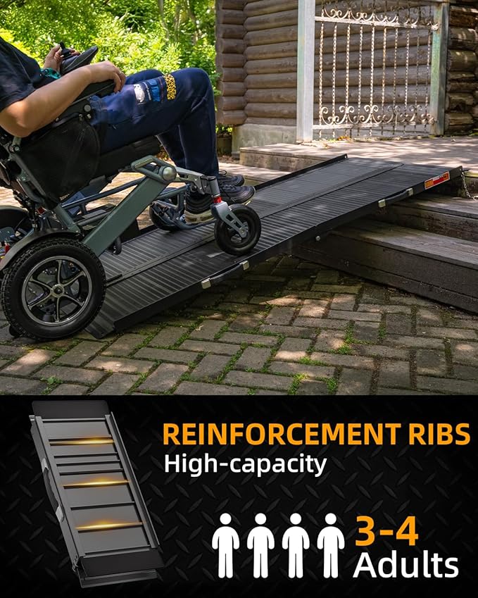 VNN Portable Wheelchair Ramp 5FT, Black Seamless Non-Slip Aluminum Ramps for Wheelchairs for Home, Handicap Wheelchair Ramps for Home Steps, Aluminum Loading Dock Plates