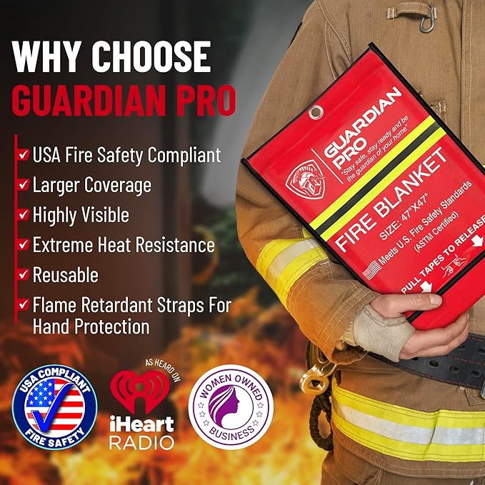Emergency Fire Blanket for Home and Kitchen - 47"x47" - Must Have Fire Protection - Fire Suppression Fiberglass Fire Blankets for House Camping Car Office Emergency Survival Safety (1 Pack)