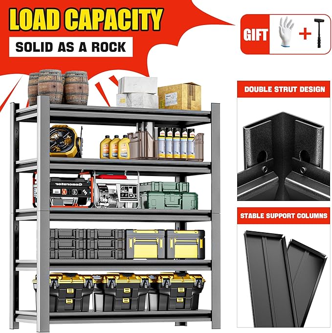 Storage Shelving Rack - 5 Shelf Heavy Duty Garage Storage Shelf, Metal Shelving Organizer for Garage, Home, and Utility Rooms, Maximize Space with Easy Organization16 D x36 W x78 H