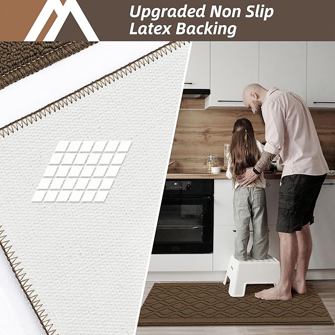 COSY HOMEER 48x20 Inch/30X20 Inch Kitchen Rug Mats Made of 100% Polypropylene 2 Pieces Soft Kitchen Mat Specialized in Anti Slippery and Machine Washable,Brown