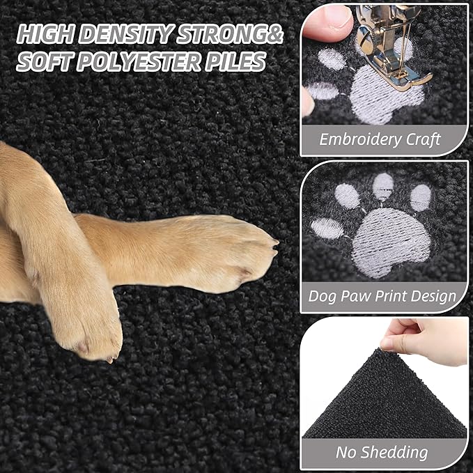 BEQHAUSE Dog Door Mat for Muddy Paws 32"x48" Dirt Trapper Absorbent Doormat Non Slip Entryway Rugs Washable Stain Resistant Welcome Floor Mat Soft Low-Profile for Front Back Door, Black