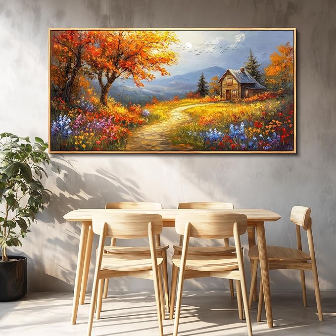 FUHAIHUA Large Wood Framed Wall Decor For Living Room Canvas Wall Art For Office Modern Wall Decorations For Bedroom Reddish Orange Tree Painting Farmhouse Pictures Artwork Room Home Decor 24x48 In