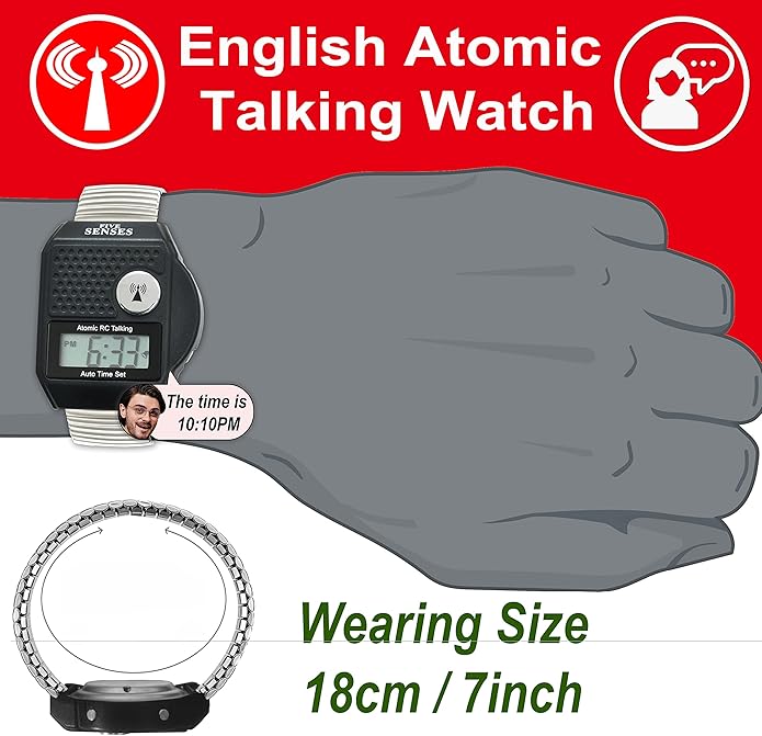 FIVE SENSES - English Atomic Talking Watch, Easy to use for Seniors Blind Men Women, Loud Talking Watch with Sound for Vision Impaired, Watches for Elderly Women, Blind People Products 1095