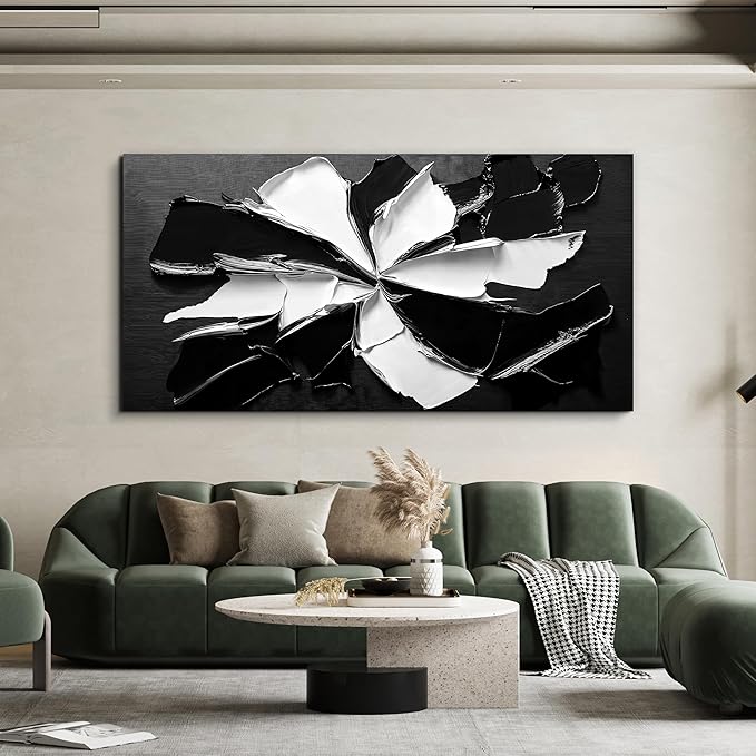Abstract Wall Art Decor Modern Large Wall Art Pictures for Living Room Abstract Canvas Art Wall Decor Oversized Black and White Wall Art Prints Flowers Artwork for Walls Office Home Decorations 39" X 78"