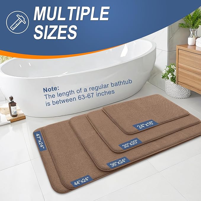 OLANLY Thick Memory Foam Bath Mat Rug 44x24, Extra Soft Absorbent Bathroom Rug, Quick Dry Bath Mats, Non-Slip, Machine Washable Carpet for Bathroom, Tub and Shower, Home Decor Accessories, Mocha