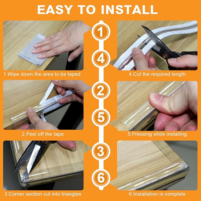 Baby Proofing, 0.4in Edge Protector Strip Clear, Thickened Silicone Soft Corner Protectors with Upgraded Pre-Taped Strong Adhesive, 9.8ft Edge Protectors for Cabinets, Tables, Drawers (White)