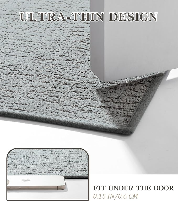 chakme Bathroom Rug Sets 5 Piece, Ultra Thin Bath Mat Quick Dry Bath Mat Set, Absorbent Bath Mat for Bathroom Non Slip Machine Washable, (Light Grey, 5 Piece)