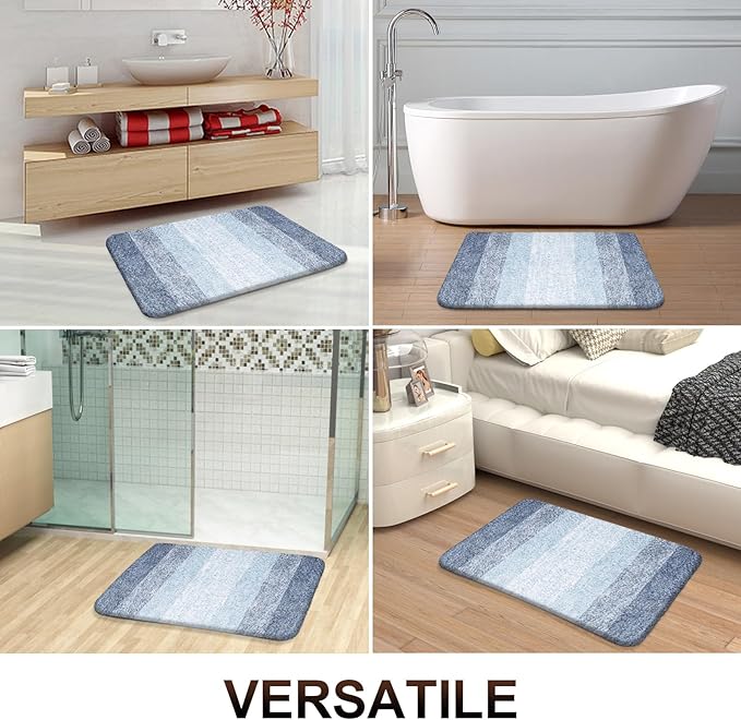 OLANLY Bathroom Rug Set 2 Piece, Soft Absorbent Microfiber Bath Rug Set, Non-Slip, Machine Wash Dry, Plush Shaggy Bath Mats for Bathroom (30"x20"+24"x16", Blue)