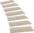PURE ERA Carpet Stair Treads Tape Free Non Slip Indoor Stair Carpet Stair Protectors Pet-Friendly Non-Slip Skid Resistant Washable Reusable 8" x 30"(2 Pieces,Cream Gray Diamond Trellis)