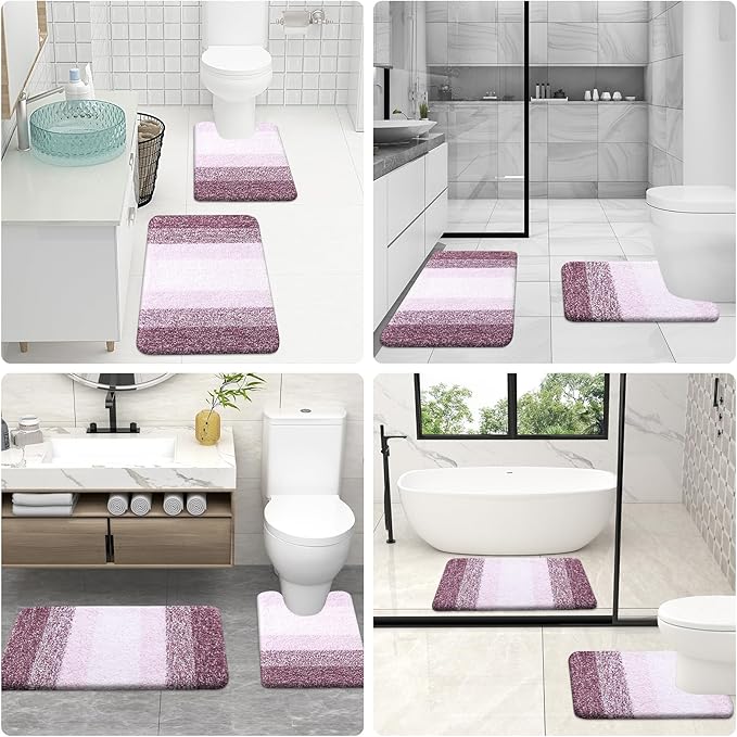 OLANLY Bathroom Rug Set 2 Piece, Soft Absorbent Microfiber Bath Mats and U-Shaped Contour Toilet Rug, Non-Slip, Machine Wash Dry, Plush Shaggy Bath Mats for Bathroom (30"x20"+24"x20", Mauve)