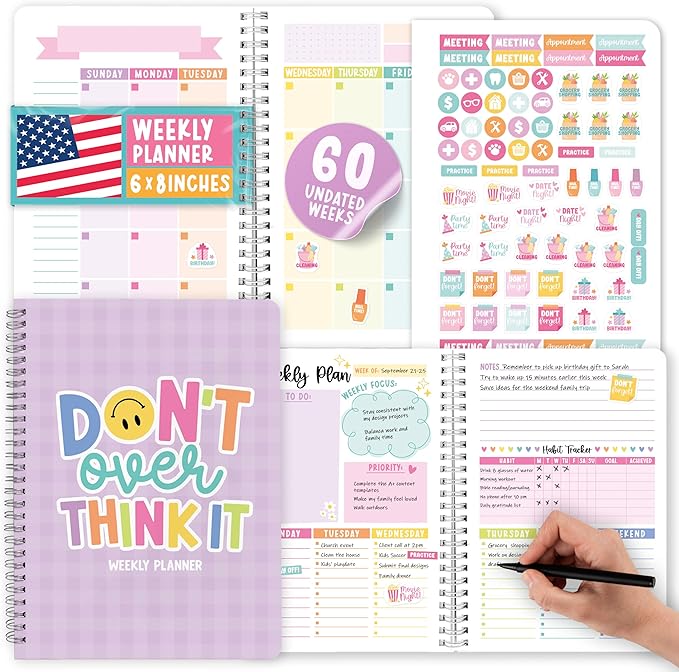 Undated Planner Weekly and Monthly - Spiral Undated Weekly Planner for Kids & Adults, Week Planners Habit Tracker, Goal Planners Notebook for Work, Agenda Planning Notebook