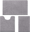 HOMEIDEAS 3 Pieces Bathroom Rugs, Ultra Soft Non Slip Absorbent Chenille Toilet Bath Mat Set (Grey)