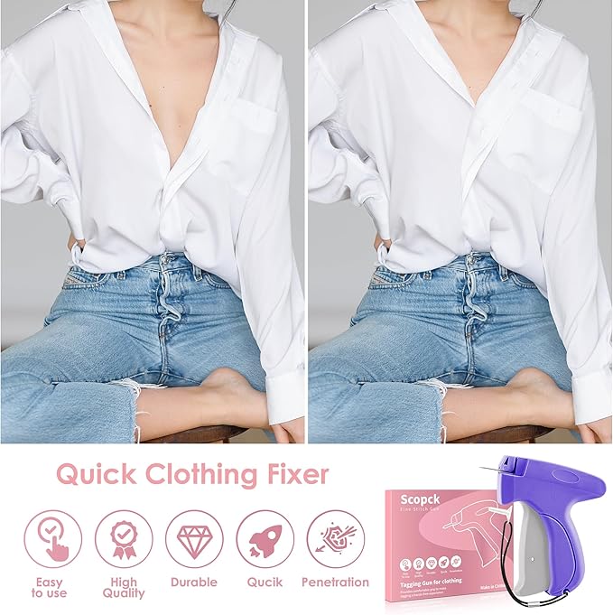 Stitch Gun for Clothes - Handheld Stitch Tag Gun Quick Clothing Fixer - Tagging Gun - Sewing Kit Includes 6 Needle, 1000 Black Fasteners and 1000 White Fasteners (Purple, Grey)