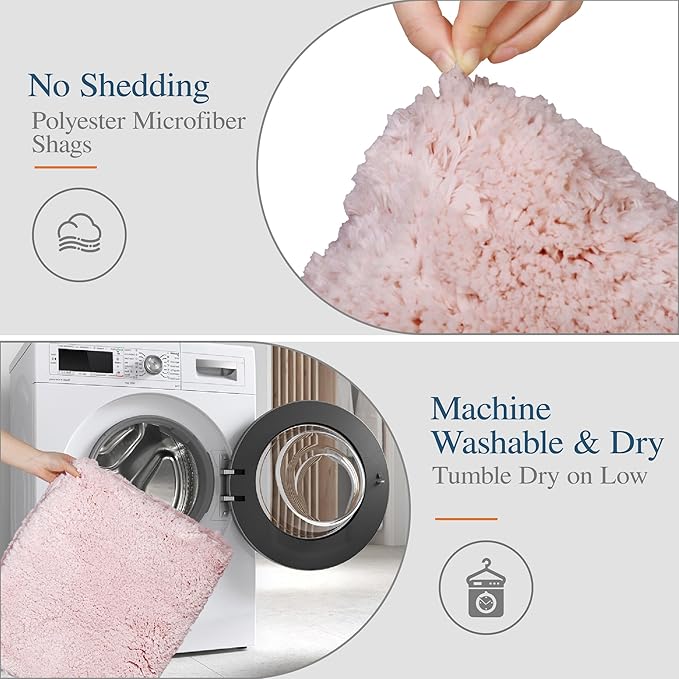 Walensee Contour Rug (20x24, Dusty Pink) Non Slip Bath Mat for Bathroom - Water Absorbent Soft Microfiber Shaggy Mat - Machine Washable U Shape Toilet Rug
