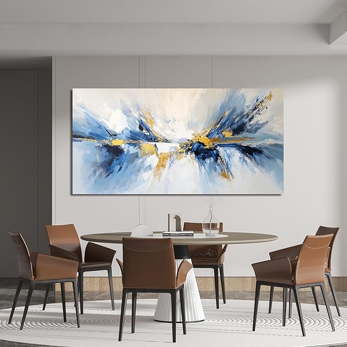 YISXINOAG Abstract Wall Art Modern Canvas Wall Decor Large Abstract Wall Art for Living Room Modern Home Artwork Prints Gold and Blue Canvas Art Wall Decor on Bedroom Ready to Hang Size 29"X58"