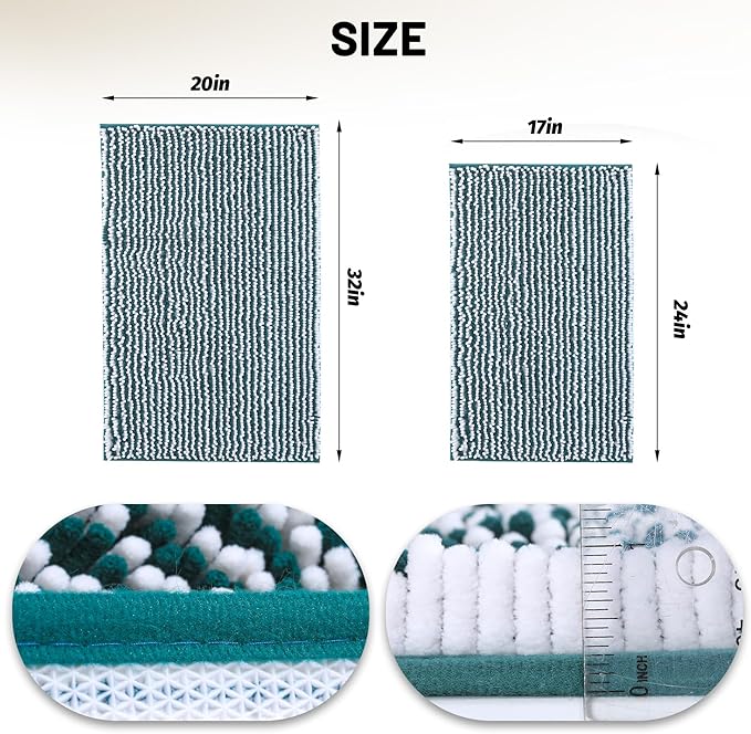 Ultra-Soft Bathroom Rug Set, 2-Piece – Absorbent, Non-Slip, Machine Washable Bath Mats for Bathroom, Shower, Sink, Kitchen （20" x 32" + 17" x 24"）