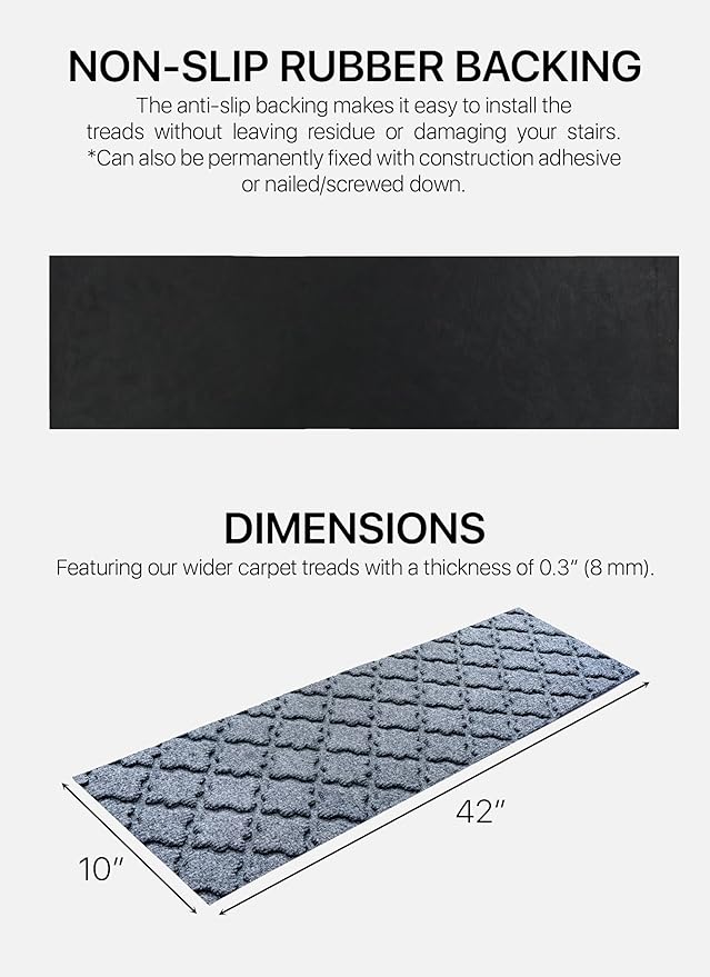 Outdoor Stair Treads Non-Slip 42”x10” (6-Pack) – Carpet Treads with Rubber Backing Moroccan Grey