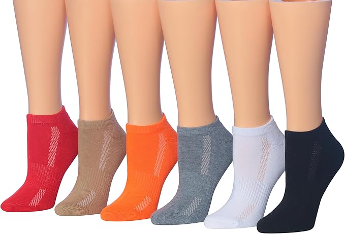 Tipi Toe Women’s 6-Pack Athletic Cushioned Running Ankle Socks – Soft, Breathable Fabric with Arch Support for Comfort