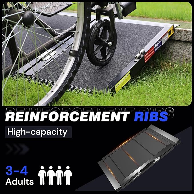 2FT Portable Wheelchair Ramp with Quick-Lock, Black Seamless Non-Slip Aluminum Folding Handicap Ramp,Threshold Ramp for Doorways, Wheel Chair Ramp for Home Steps, Loading Dock Plates