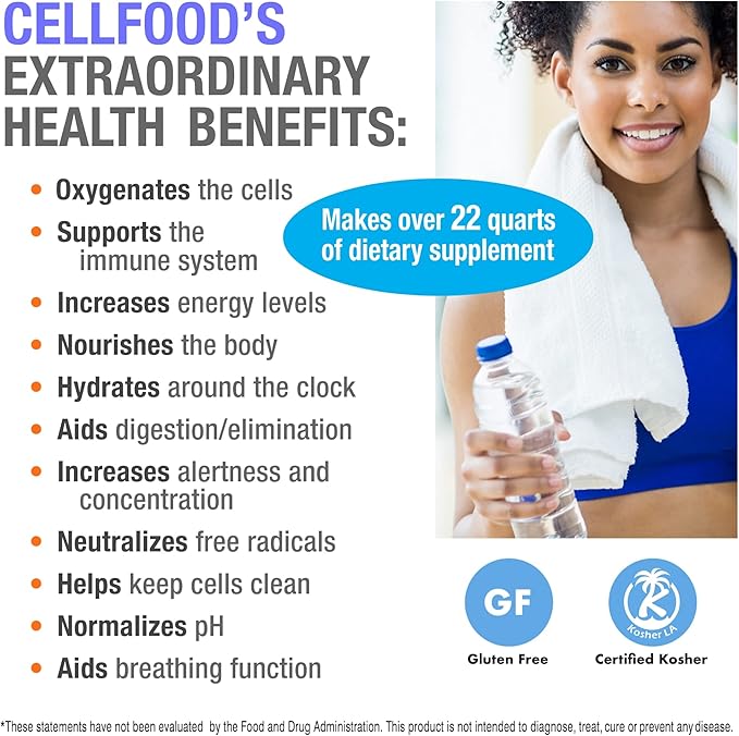 Cellfood Oxygen Boost, 1 fl oz - Liquid Oxygen Supplement for Lymphatic Drainage, Altitude Sickness, Jet Lag, Fatigue, Headaches, Hangovers & Energy - Gluten Free, Cert. Kosher - Makes Over 22 Quarts