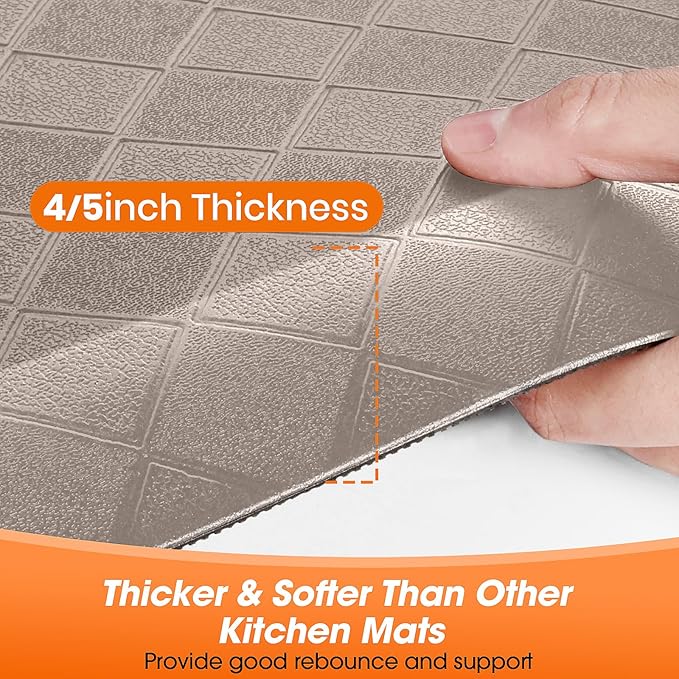 4/5 Inch Extra Thick Kitchen Mats for Floor,Non Slip Anti Fatigue Kitchen Rugs,Waterproof Stain Resistant Sink Mat,Cushioned Standing and Comfort Mats for Office (17"x39" Khaki)
