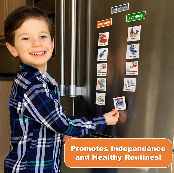 Kids Visual Schedule Magnets and Headings: SchKIDules 93Pc Home Collection for Daily Routines, Chores, Executive Functioning, Behavioral Supports, Communication-Good for Toddlers, ADHD, Autism