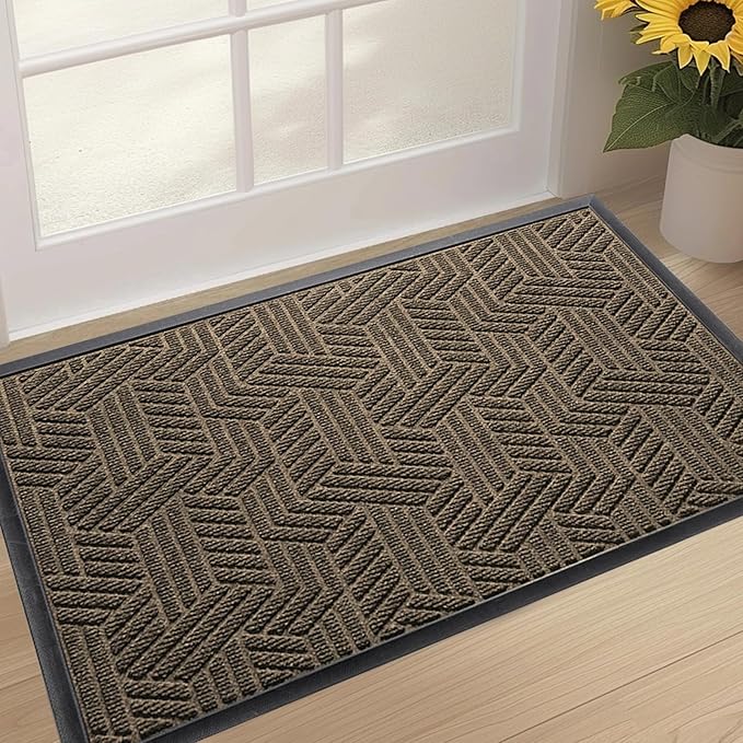 Front Door Mat 36"x24" Indoors Outdoors Welcome Mats, Waterproof Non-Slip Rubber Backing Heavy Duty Doormat Outside Entrance, Low Profile Entryway Rugs Floor Mat for Patio, Pattern B Brown