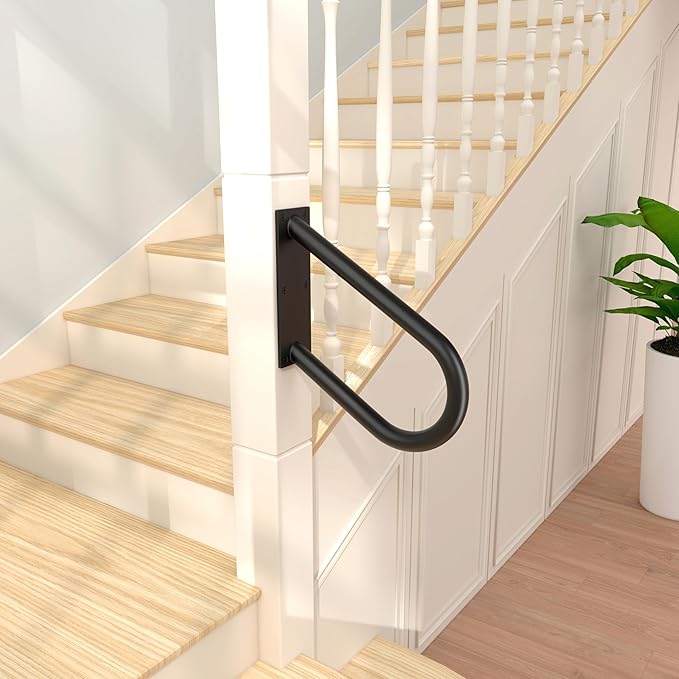 ROTHLEY Hand Rails for Outdoor Steps: U-Shape Black Handrails for 1-3 Steps Wall Mount Stair Hand Railing 1.3" Pipe Grab Bars Stainless Steel Safety Handle for Garage Porch Garden